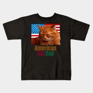 4th of July American Flag Cat Dad Kids T-Shirt